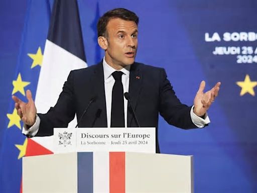 Frankreichs Präsident Emmanuel Macron hielt eine Rede an der berühmten Pariser Sorbonne Universität.Foto: AFP/Christophe Petit Tesson