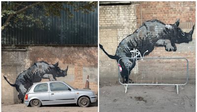 Banksy rhino artwork in Charlton defaced hours after unveiling and silver Nissan Micra removed