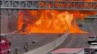 VIDEO: Truck catches fire, explodes on highway