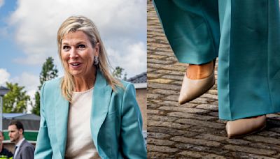 Queen Maxima Sticks with Gianvito Rossi Shoes With a Pop of Teal While on MindUS Visit
