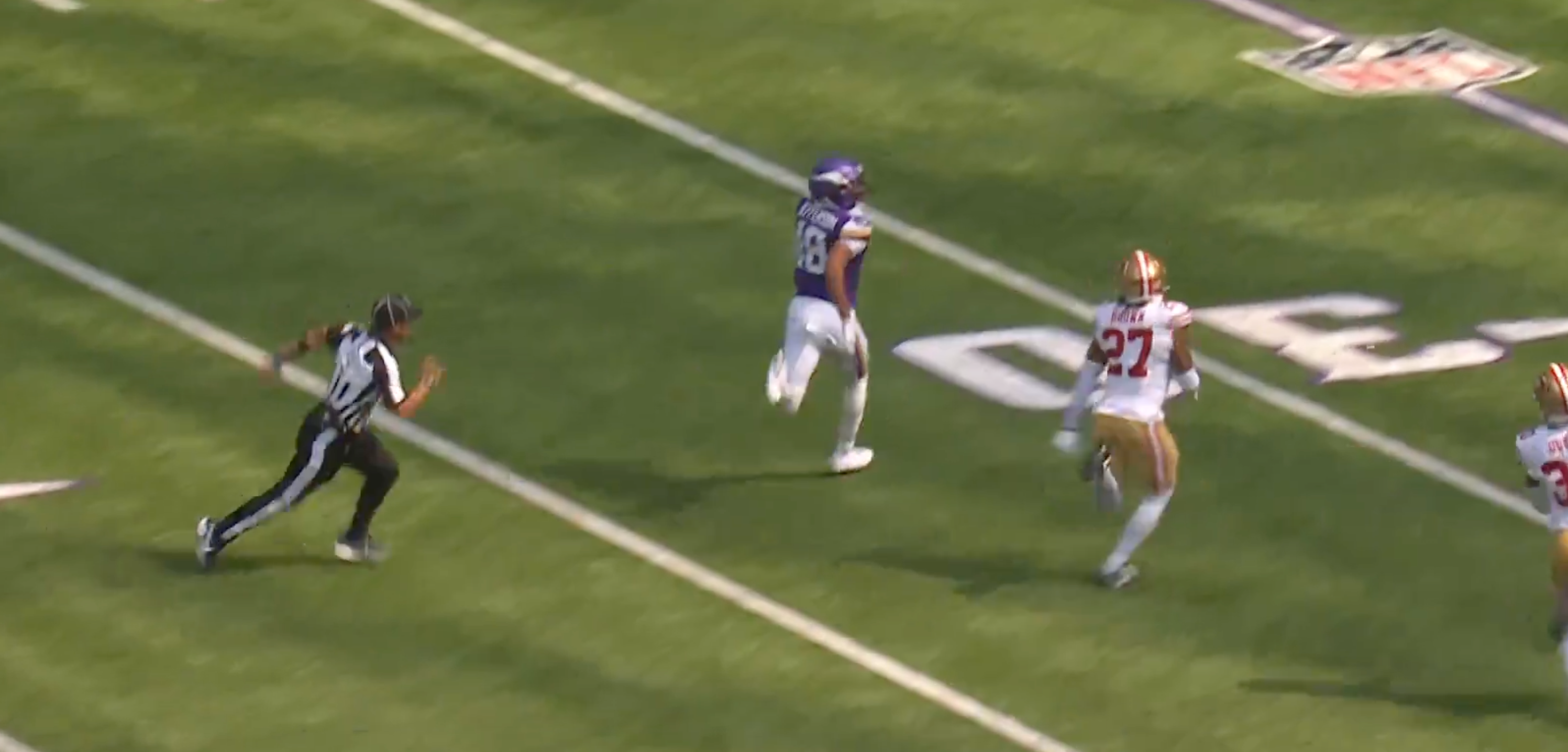 49ers fans couldn't believe a ref outran their secondary on Justin Jefferson's 97-yard touchdown catch