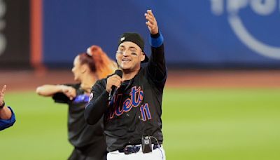 Mets infielder José Iglesias performs his song, 'OMG,' at Citi Field after a win