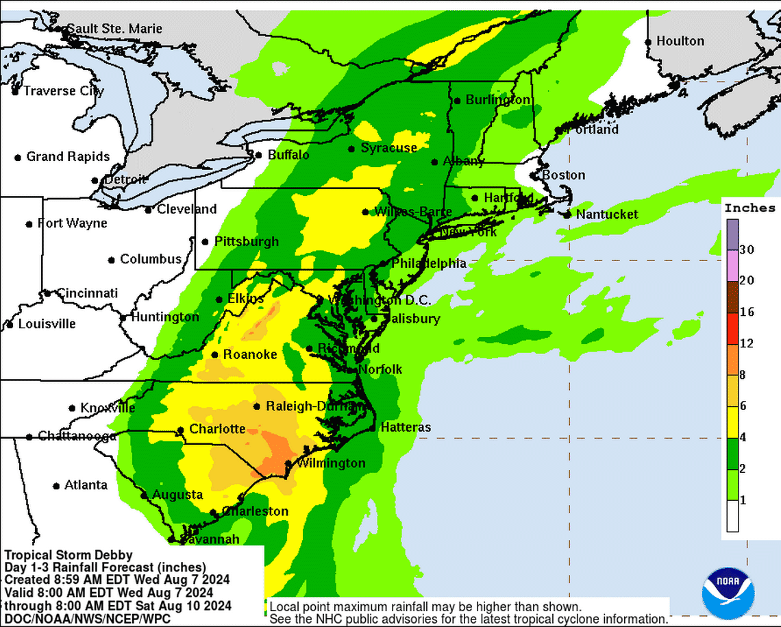 As Tropical Storm Debby inches closer to NC, here’s when the heaviest rain is likely