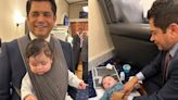 Democratic congressman Jimmy Gomez wears baby in carrier during House speaker votes