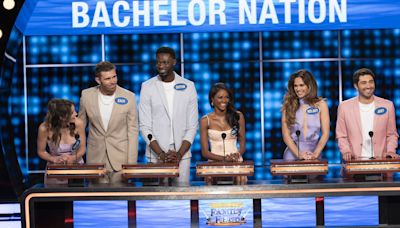 'Bachelor' star Joey Graziadei competes on 'Celebrity Family Feud' team with his fiancée and his ex