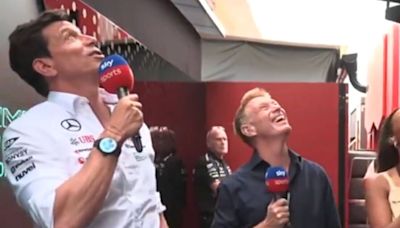 George Russell interrupts Toto Wolff interview with cheeky prank live on TV