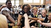 Wake Forest Ladies Football Clinic is a big hit again even if there is no hitting allowed