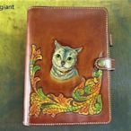 貓咪圖案A5萬用手冊活頁筆記本六孔夾或20孔夾精緻真皮內裡巧將皮雕Cheergiant leather notebook