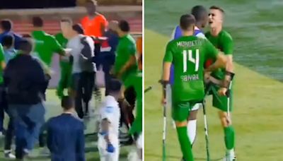 Amputee match descends into chaos with huge brawl and CRUTCHES used as weapon