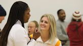 Lady Vols basketball coach Kellie Harper watches Imari Berry vs Lauren Hassell in Clarksville