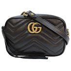 GUCCI 古馳 黑色 牛皮 GG Marmont 單肩包 448065 【二手名牌BRAND OFF】