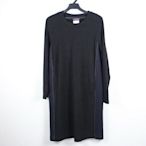 200303品牌ONE彈性軟刷毛黑色拼接深藍色口袋長版上衣洋裝XL
