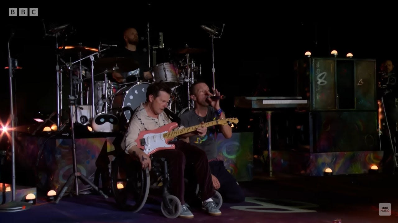 Michael J. Fox Plays Guitar During Coldplay's Set at Glastonbury