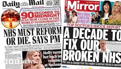 Newspaper headlines: 'Biggest NHS reform ever' after 'damning' report