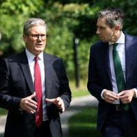 Irish Prime Minister Simon Simon Harris (R) welcomed UK counterpart Keir Starmer (L) to Dublin, with the pair shaking hands and posing for photographs before heading for talks