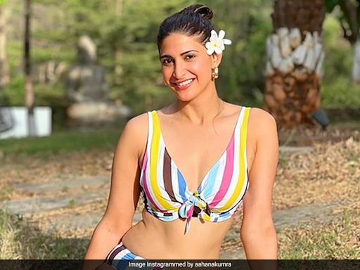 Aahana Kumra's Version Of "Thirst Trap Thursday" Came In A Multicoloured Striped Swim Set On A Sunny Day