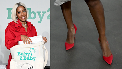 Kelly Rowland Dons Bold Red Suede Pumps While Providing Support at Baby2Baby Headquarters