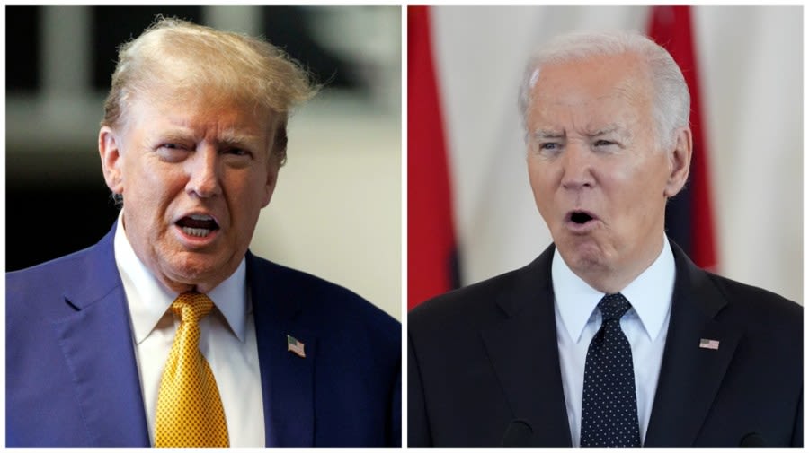 2024 split screen: Biden condemns antisemitism as Trump watches Stormy Daniels testify