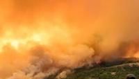 Firefighters watch as flames and smoke move through a valley in the Forest Ranch area of Butte County as the Park Fire continues to burn near Chico, California, on July 26, 2024