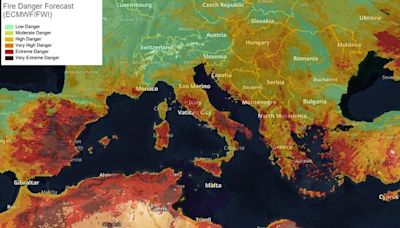 'High to extreme risk of wildfire' across most of southern Europe