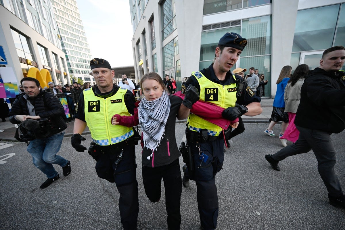 Greta Thunberg removed from pro-Palestine protests by Swedish police outside Eurovision arena