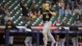 Bryan Reynolds of the Pittsburgh Pirates celebrates a home run against the Milwaukee Brewers during the ninth inning at American Family Field on Monday, May 13, 2024, in Milwaukee.