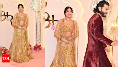 ...Anant Ambani-Radhika Merchant Wedding: Janhvi Kapoor stuns in a golden lehenga...Shikhar Pahariya waits patiently | Hindi Movie News - Times of India