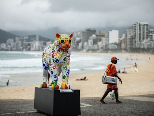 Onças-pintadas mudam a paisagem da Praia do Arpoador, na Zona Sul do Rio; veja fotos