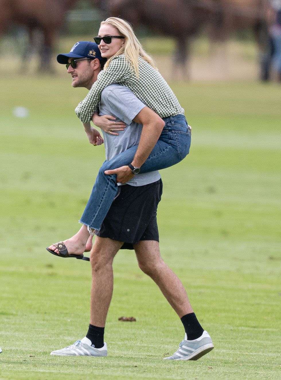 Sophie Turner Gets a Piggyback Ride From Boyfriend Peregrine Pearson During Polo Match