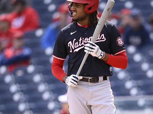 Top prospect James Wood singles in his first major league at-bat for the Nationals against the Mets