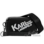 【茱麗葉精品】【全新商品】KARL LAGERFELD 卡爾 品牌印花硬殼拉鍊斜背/收納包.黑 現貨