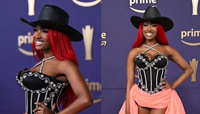 Reyna Roberts Glows in Neon Pink High-low Zavier Jones Dress With Crystallized Corset for ACM Awards 2024 Red Carpet