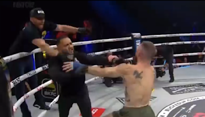 Video: BKFC 62 fighter attacks referee in dazed stupor after TKO stoppage