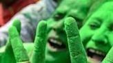 Supporters of India's Trinamool Congress (TMC) celebrate in Kolkata