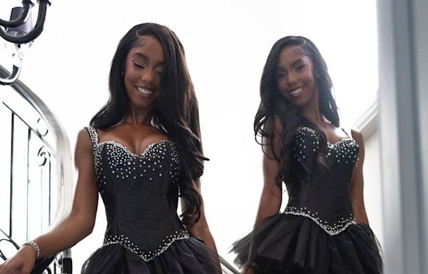 Diddy's Twin Daughters D'Lila and Jessie, 17, Pose in Matching Black Bustier Dresses as They Attend Prom