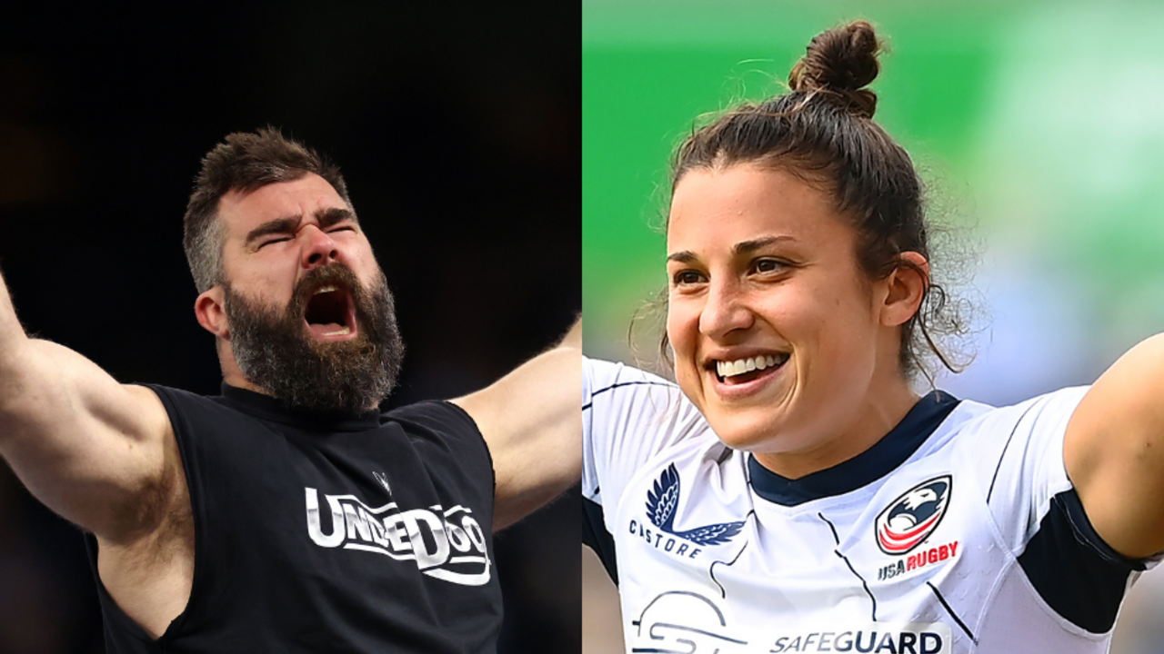 Watch Jason Kelce Arm Wrestle Rugby Star Nicole Heavirland in Paris