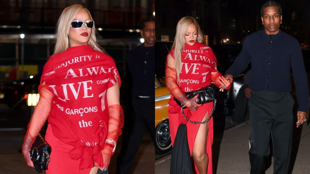 Rihanna Gets Graphic in Red Comme des Garçons Top With A$AP Rocky for Mother’s Day Celebration