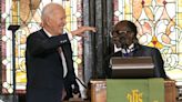 “Four more years!” chant drowns out protest at Biden speech at church in SC