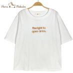 Hana-Mokuba花木馬日系女裝寬鬆簡約刺繡字母T恤_米白