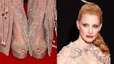 Jessica Chastain Gives Gilded Glam in Peep-Toe Platforms During The 20th Marrakech International Film Festival