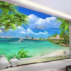 【現貨精選】8d沙灘電視背景墻壁紙壁畫裝飾影視墻海景山水畫客廳沙