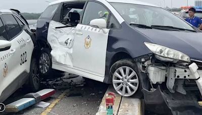 好加在！處理車禍事故 雲林2警車遭來車追撞扭曲變形警逃過一劫