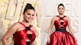 Selena Gomez Sees Red in Asymmetric Armani Privé Dress at the Golden Globes 2024