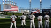 Chicago White Sox players stand for the national anthem before a game against the Toronto Blue Jays at Guaranteed Rate Field on May 29, 2024, in Chicago.