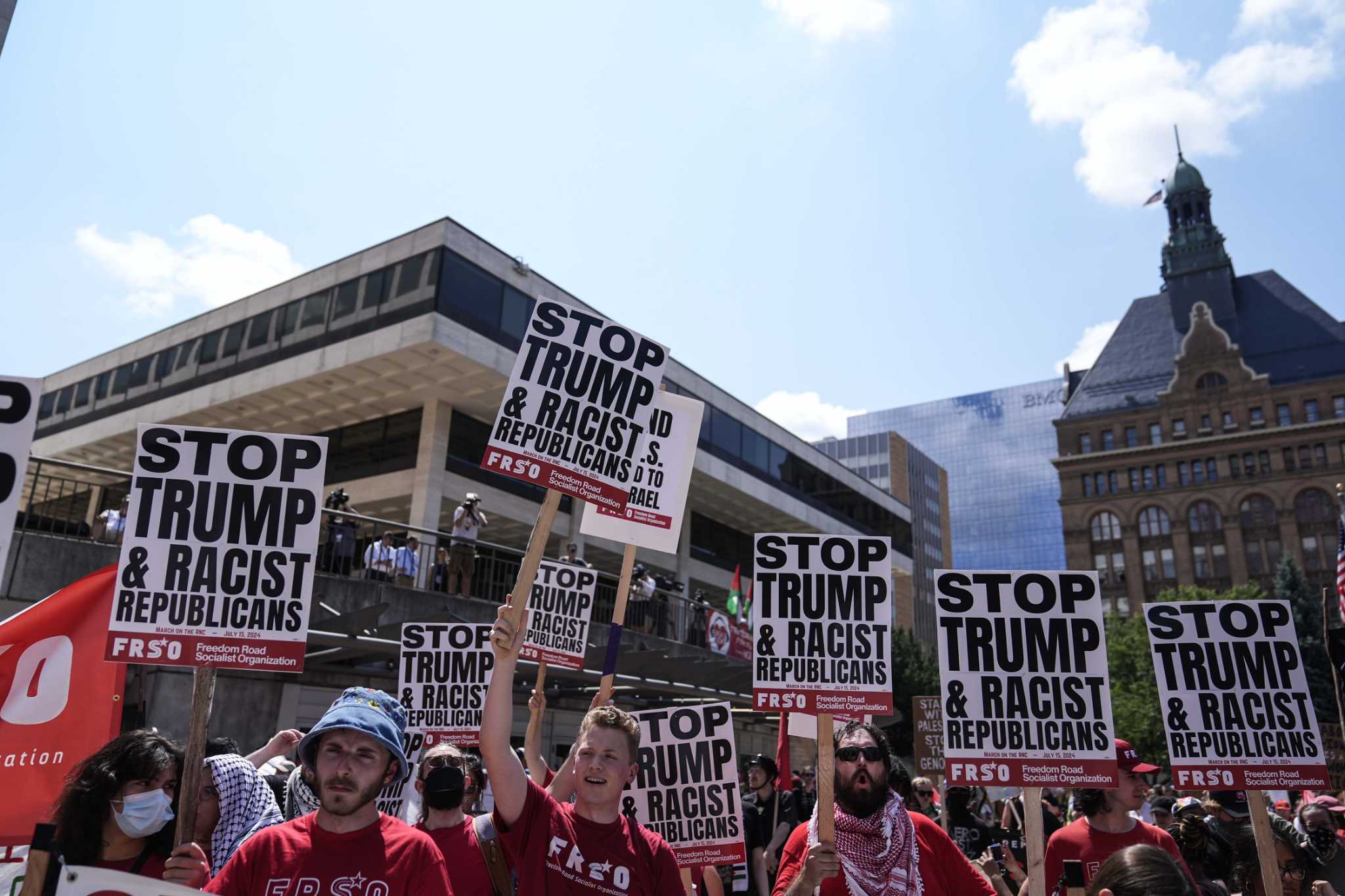 Protesters gather at GOP convention to rally for abortion and immigrant rights, end to war in Gaza