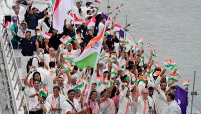 ...Paris Olympics 2024 Opening Ceremony: PV Sindhu, Sharad Kamal & Co Shine On River Seine With Tiranga - In Pics...