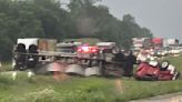 Tractor trailer overturns I-49 in rainy conditions south of Joplin