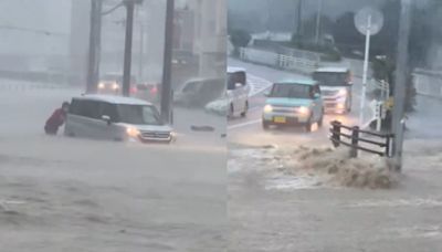 沖繩降破紀錄大雨 水淹路面那霸機場落雷不斷、數10架航班延遲