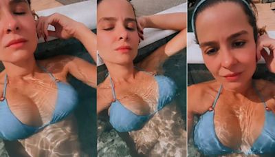 Maiara mostra shape em momento relax em piscina