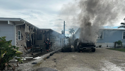 Powerline falls after vehicle and golf cart catch fire in St. James City